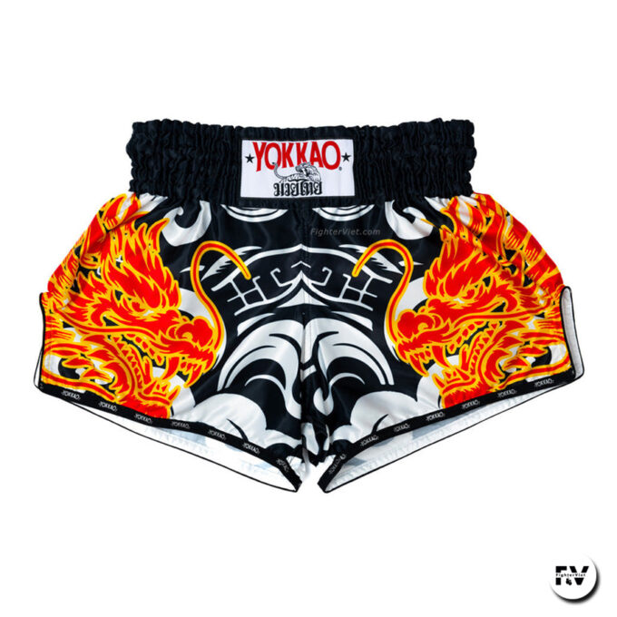 Quần Muay Thai YOKKAO Dragon - Trắng Đen