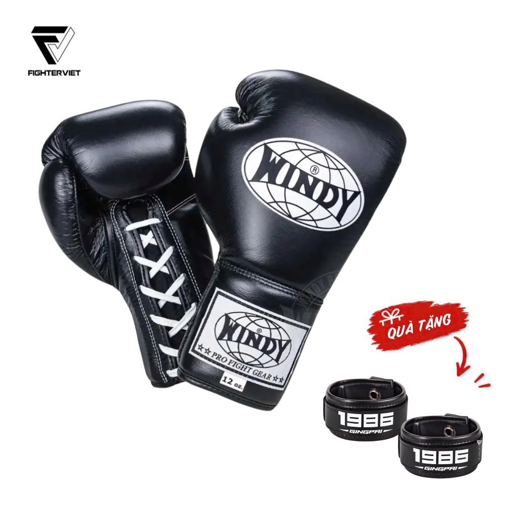 Găng Boxing Windy BGL Đen - Windy Boxing Lace-Up Gloves Black 1 Găng Boxing Windy BGL Đen - Windy Boxing Lace-Up Gloves Black