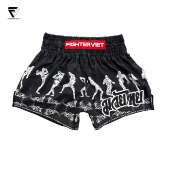 Quần Muay Thai Raja x FighterViet - Boxer Black Muay Thai Shorts