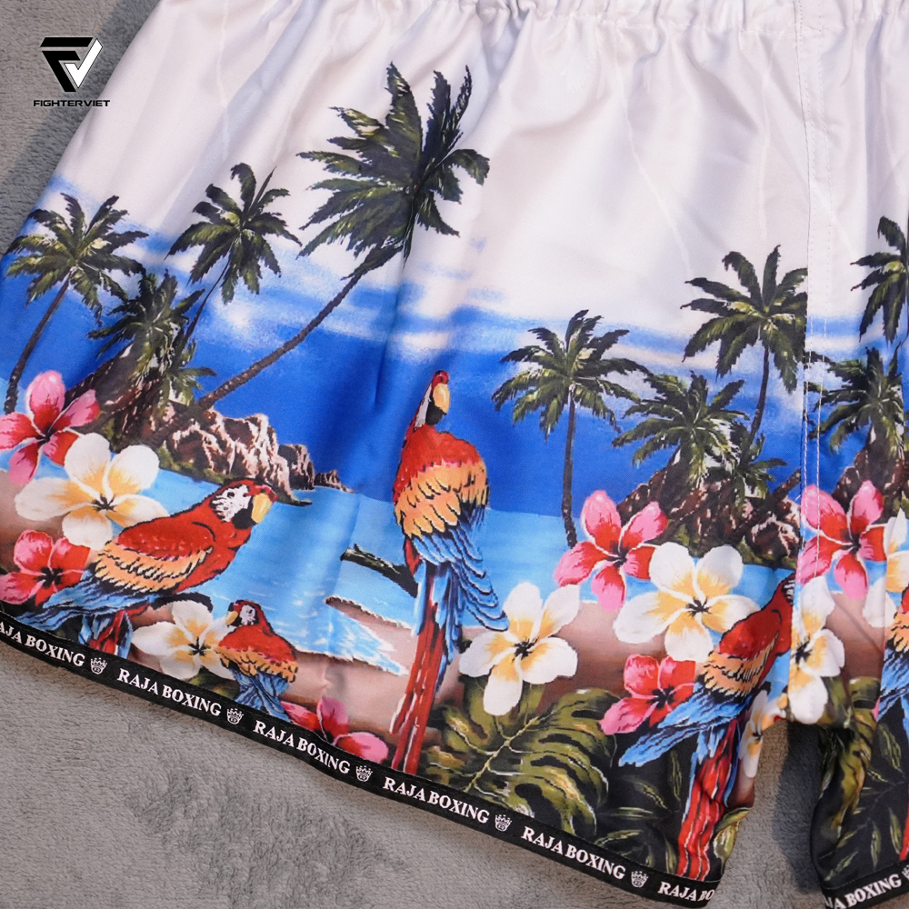 Quần Muay Thai Raja x FighterViet  “Island Warrior” Muay Thai Shorts - White