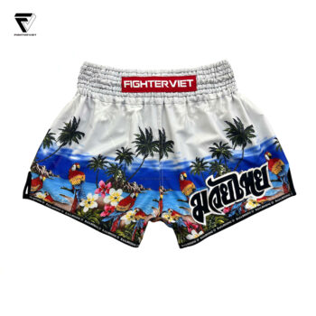 Quần Muay Thai Raja x FighterViet  “Island Warrior” Muay Thai Shorts - White