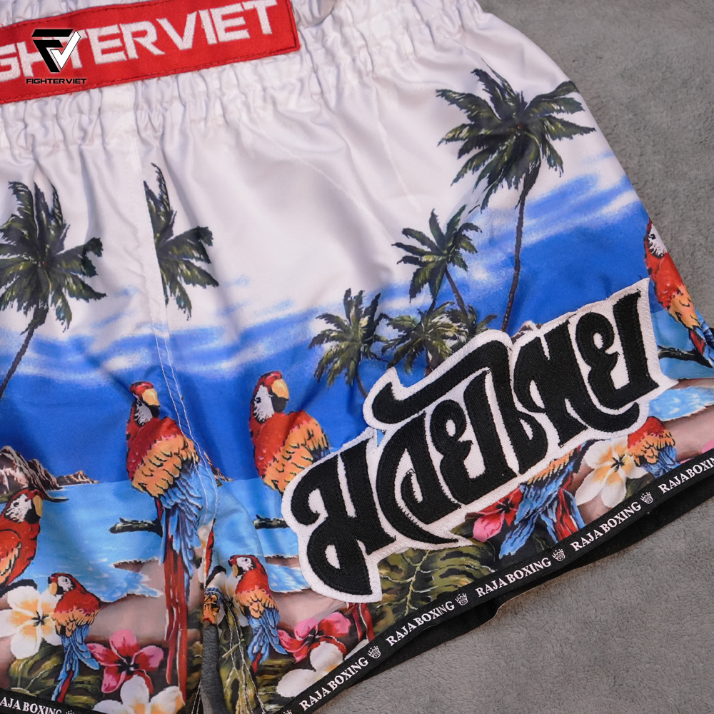 Quần Muay Thai Raja x FighterViet  “Island Warrior” Muay Thai Shorts - White