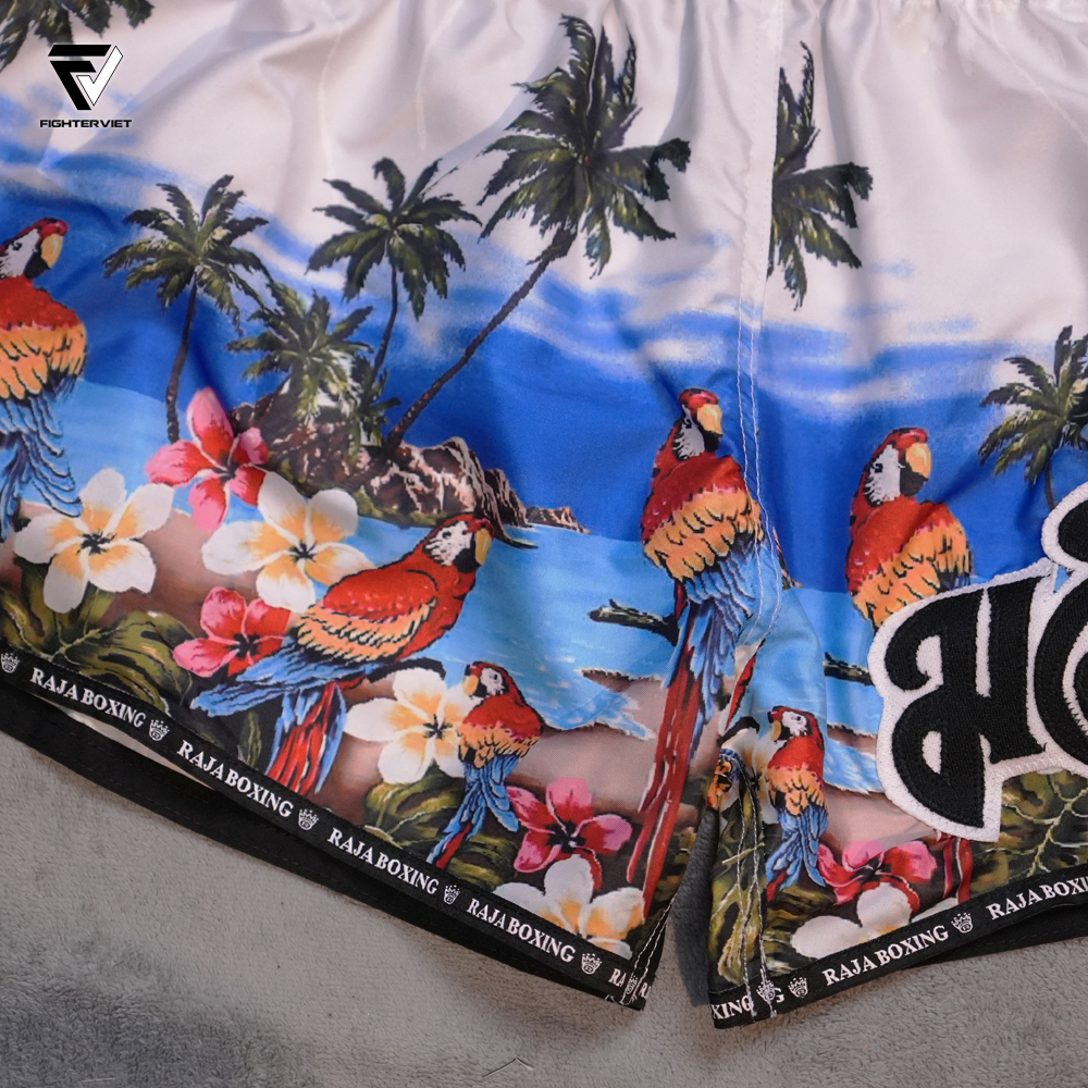 Quần Muay Thai Raja x FighterViet  “Island Warrior” Muay Thai Shorts - White