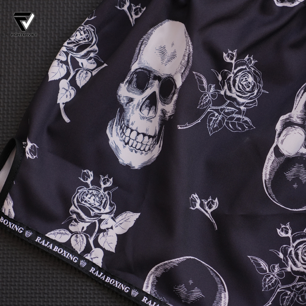 Quần Muay Thai Raja x FighterViet - Skull Black Muay Thai Shorts