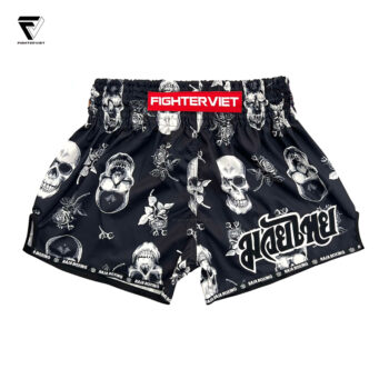 Quần Muay Thai Raja x FighterViet - Skull Black Muay Thai Shorts