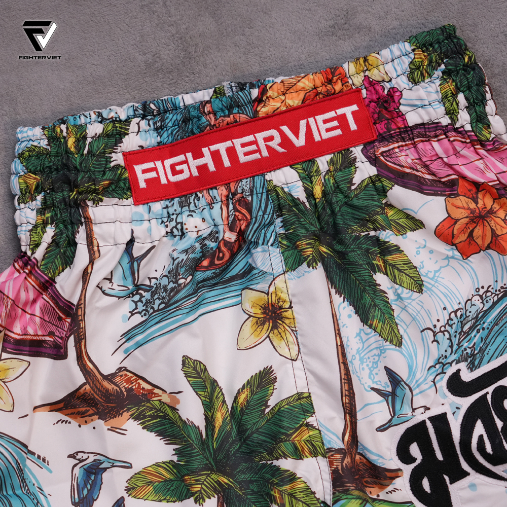 Quần Muay Thai Raja x FighterViet - White Sea Muay Thai Shorts
