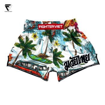 Quần Muay Thai Raja x FighterViet - White Sea Muay Thai Shorts