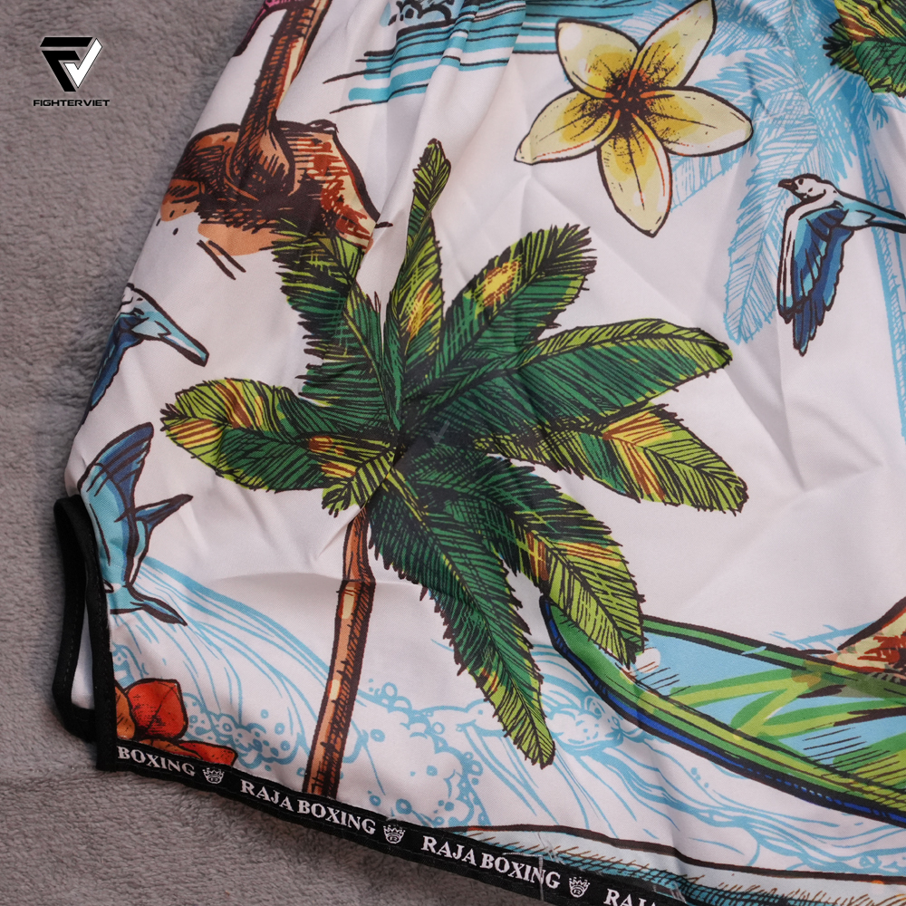 Quần Muay Thai Raja x FighterViet - White Sea Muay Thai Shorts